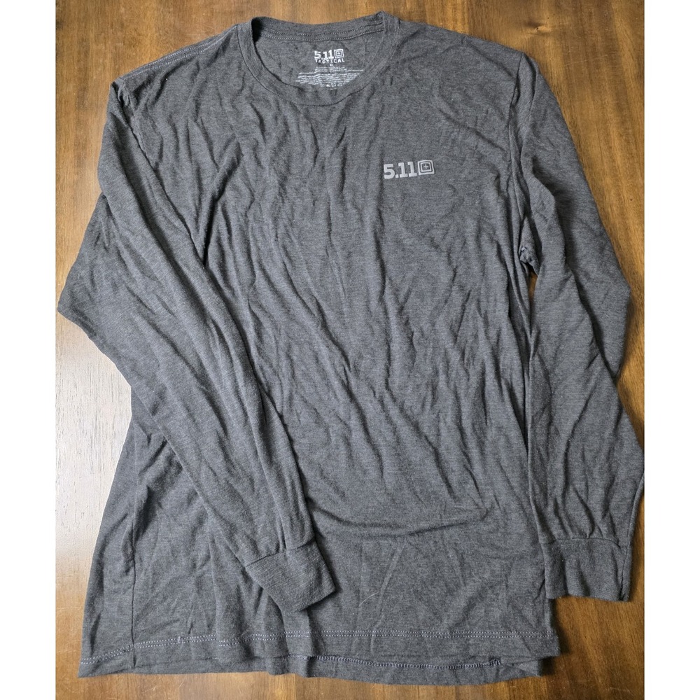 5.11 Tactical Mens XL Long Sleeve Shirt Charcoal Gray Logo Crew Neck.
